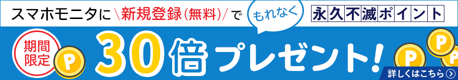 スマホモニタに新規登録で永久不滅ポイント30倍プレゼント!! - 詳しくはこちら
