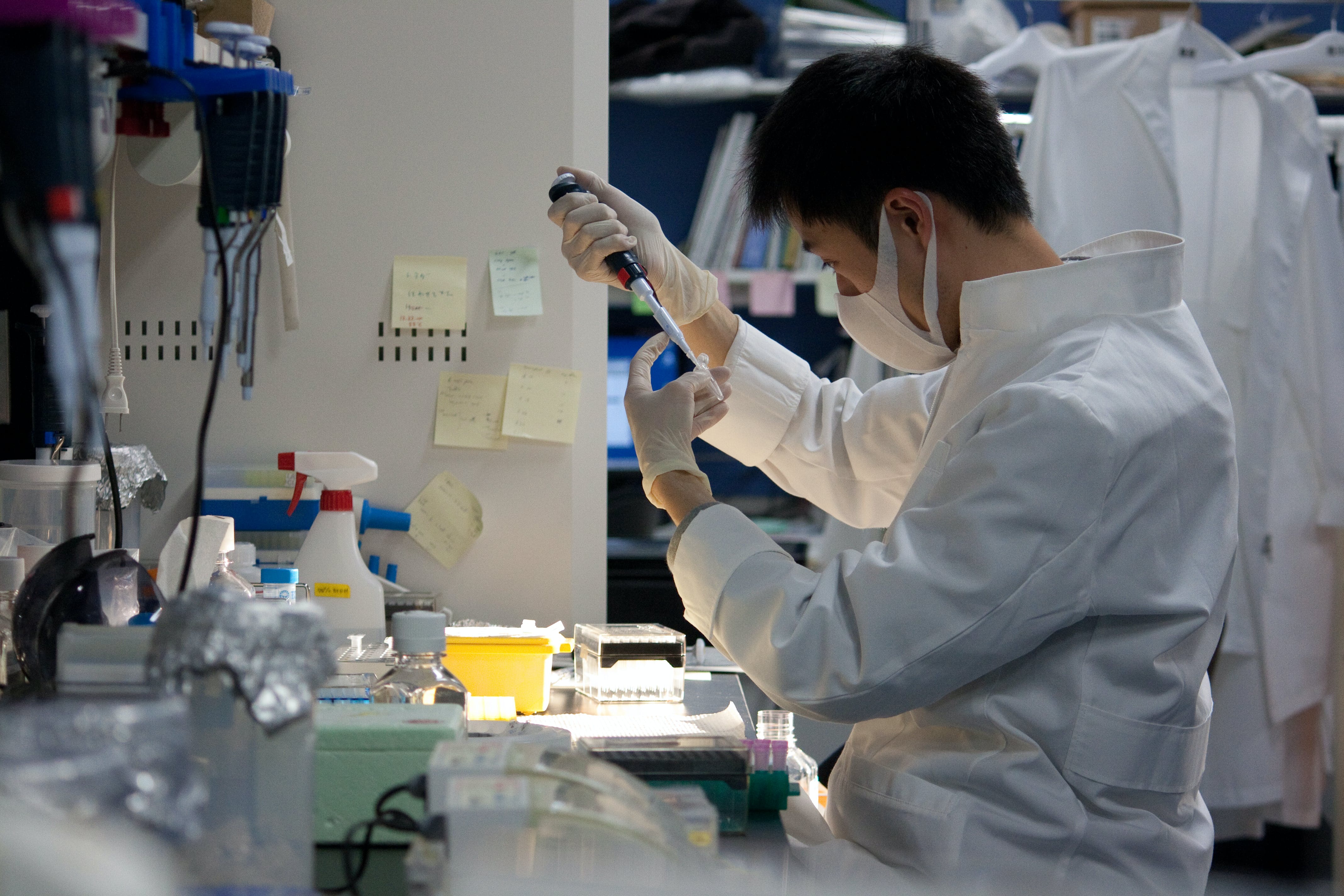 オープンラボで実験を行う様子 ©京都大学iPS細胞研究所