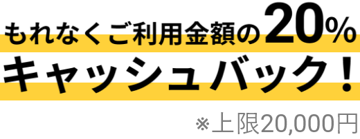 もれなくご利用金額の20%キャッシュバック！