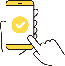 スマートフォン、右側にそれをタップする手